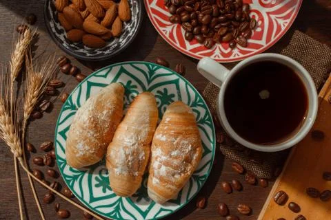 Breakfast with breads and coffee Stock Photos