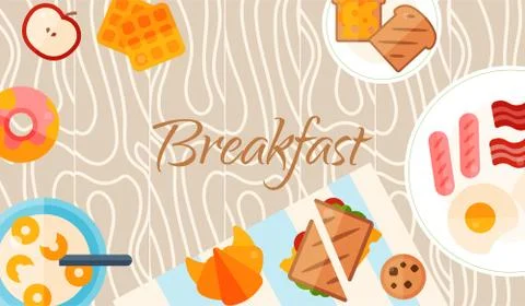Breakfast brunch banner concept vector illustration. Healthy start day. Eating Ilustración de archivo