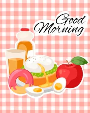 Breakfast brunch banner concept vector illustration. Healthy start of day Stock Illustration