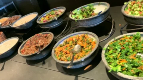 Breakfast Buffet Concept, Breakfast Time in Luxury Hotel. Blurred view. 4K Stock Footage 128212256