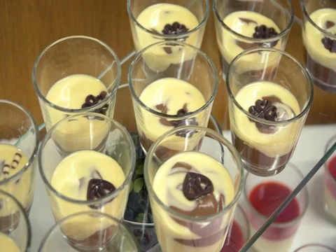 Breakfast buffet: dessert Jelly white chocolate Stock Footage 80499746