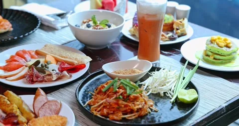 Breakfast Buffet Dishes in Slow Motion Stock Footage 325042785