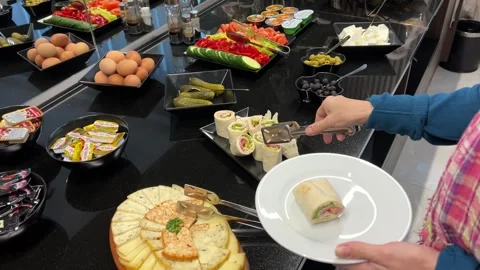 Breakfast buffet at the hotel Stock Footage 259316279