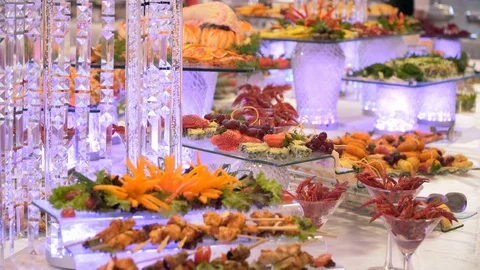 Breakfast buffet: starters and salads are on the table Stock Footage 87709675
