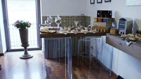 Breakfast buffet table Stock Footage 86171871