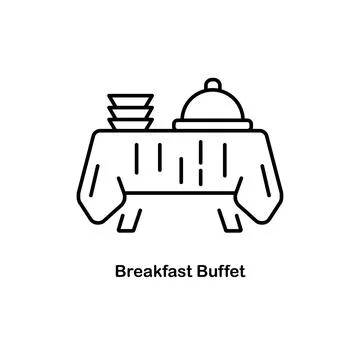 Breakfast Buffet vector outline icon for web isolated on white background. Stock Illustration