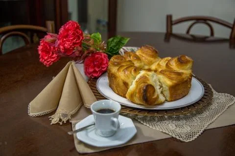 Breakfast with cake Stock Photos