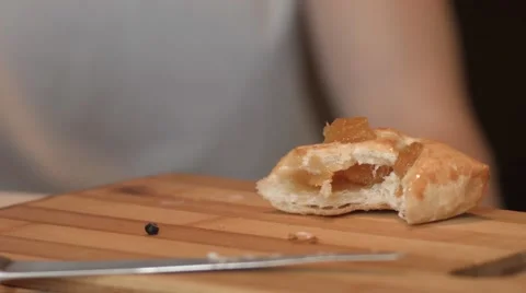 Breakfast, cake of puff pastry with jam Stock Footage 62759117