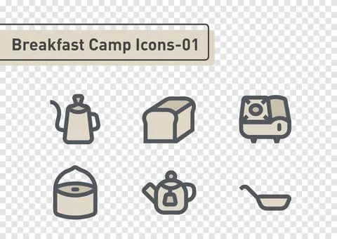 Breakfast camp flat line icon set isolated on transparency background ep01 Illustrazione stock