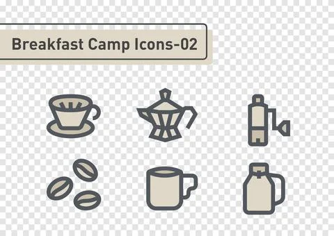 Breakfast camp flat line icon set isolated on transparency background ep02 Stock Illustration