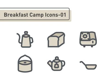 Breakfast camp flat line icon set isolated on white background ep01 Stock Illustration