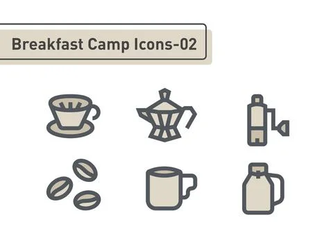 Breakfast camp flat line icon set isolated on white background ep02 Stock Illustration