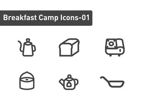 Breakfast camp icon set isolated on white background ep01 Stock Illustration