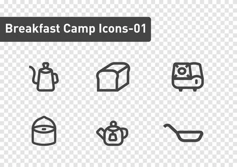 Breakfast camp icon set isolated on transparency background ep01 Stock Illustration