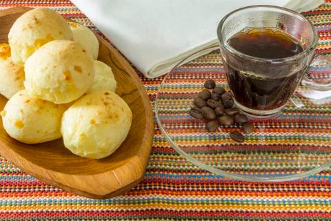 Breakfast with cheese bread and coffee. Stock Photos