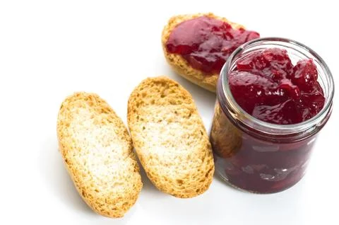 Breakfast of cherry jam on toast Stock Photos