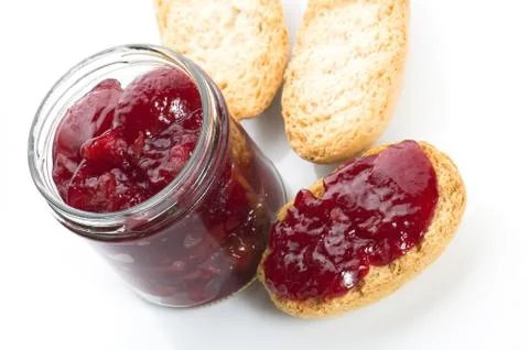 Breakfast of cherry jam on toast Stock Photos