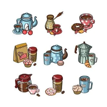 Breakfast coffee collection for cafe menu vector illustration Stock Illustration