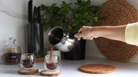 Breakfast coffee concept. Process of making coffee at home Stock Footage 221638100