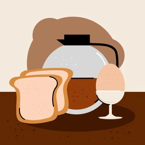 Breakfast coffee egg bread Stock Illustration