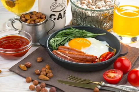 Breakfast composition in the kitchen Stock Photos