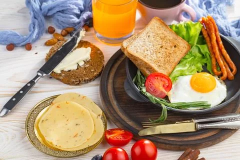Breakfast composition in the kitchen Stock Photos