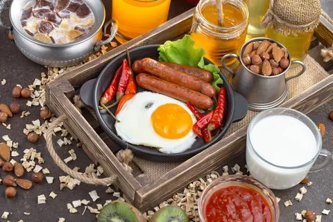 Breakfast composition in the kitchen Stock Photos