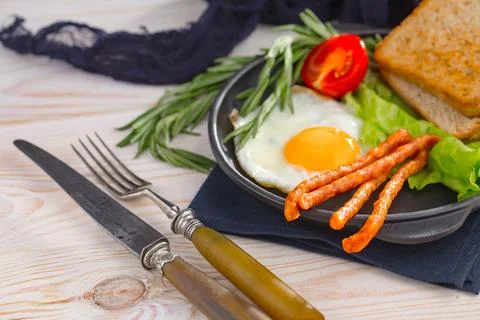 Breakfast composition in the kitchen Stock Photos