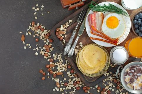 Breakfast composition in the kitchen Stock Photos