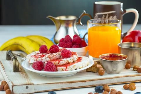 Breakfast composition in the kitchen Stock Photos