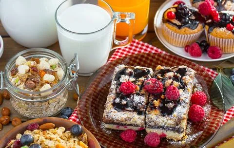 Breakfast composition in the kitchen Foto stock