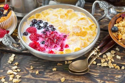 Breakfast composition in the kitchen Stock Photos