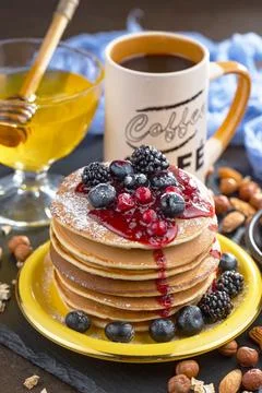 Breakfast composition in the kitchen Stock Photos