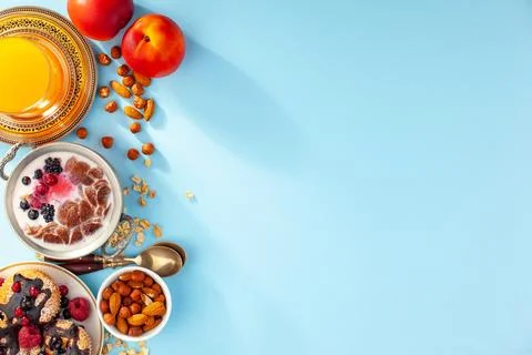 Breakfast composition in the kitchen Stock Photos