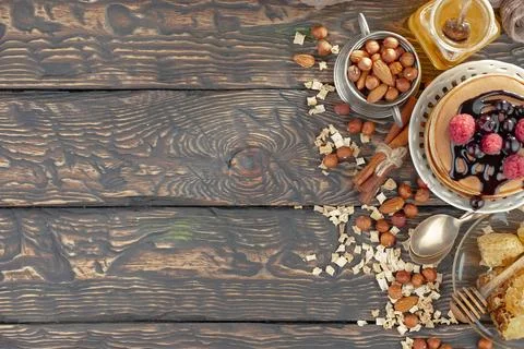 Breakfast composition in the kitchen Stock Photos