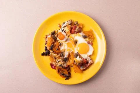 Breakfast concept with fried eggs Stock Photos