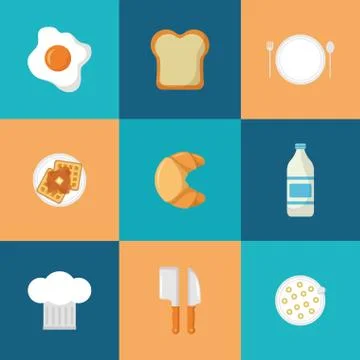 Breakfast cooking icons flat design Stock Illustration