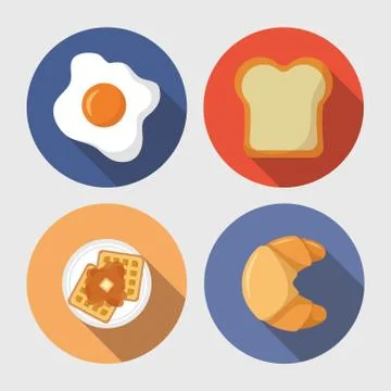 Breakfast cooking icons flat design Stockillustratie