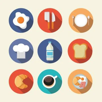 Breakfast cooking icons flat design イラスト素材