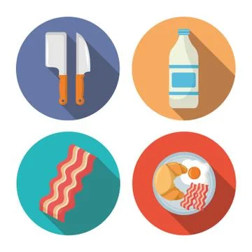 Breakfast cooking icons flat design Stockillustratie