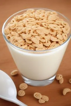 Breakfast corn flakes. bowl of corn flakes. IA Tehnology Stock Photos