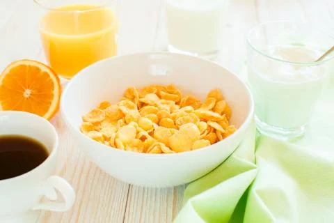 Breakfast with corn flakes Stock Photos