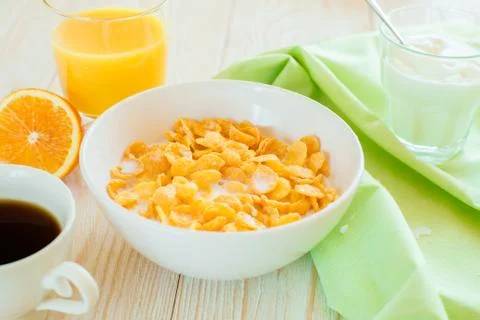 Breakfast with corn flakes Stock Photos