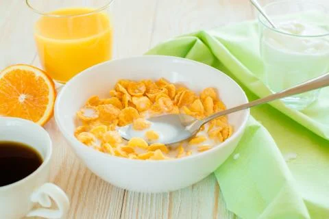 Breakfast with corn flakes Stock Photos