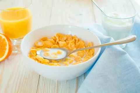 Breakfast with corn flakes Stock Photos