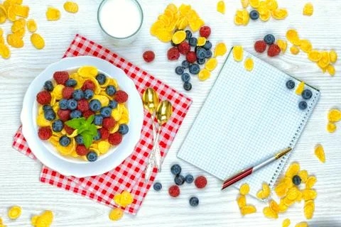 Breakfast of cornflakes and berries Stock Photos
