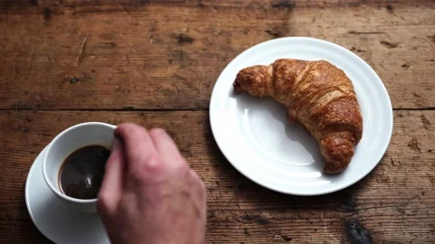 Breakfast with croissant Stock Footage 143928718