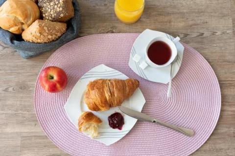 Breakfast with croissant Stock Photos