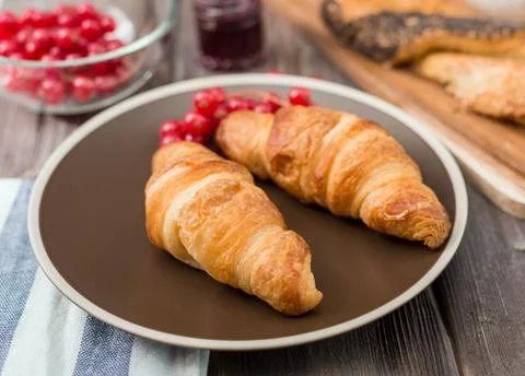 The breakfast - croissants Stock Photos