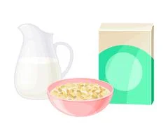 Breakfast Food Milk Pouring In Cereal Bowl Cartoon Isolated Icon